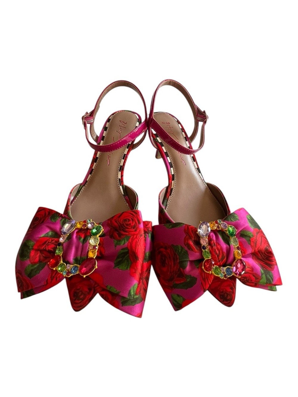 Betsy Johnson Women's Pink Floral Jewel Bow Slingback Heels Brand New Size 6.5